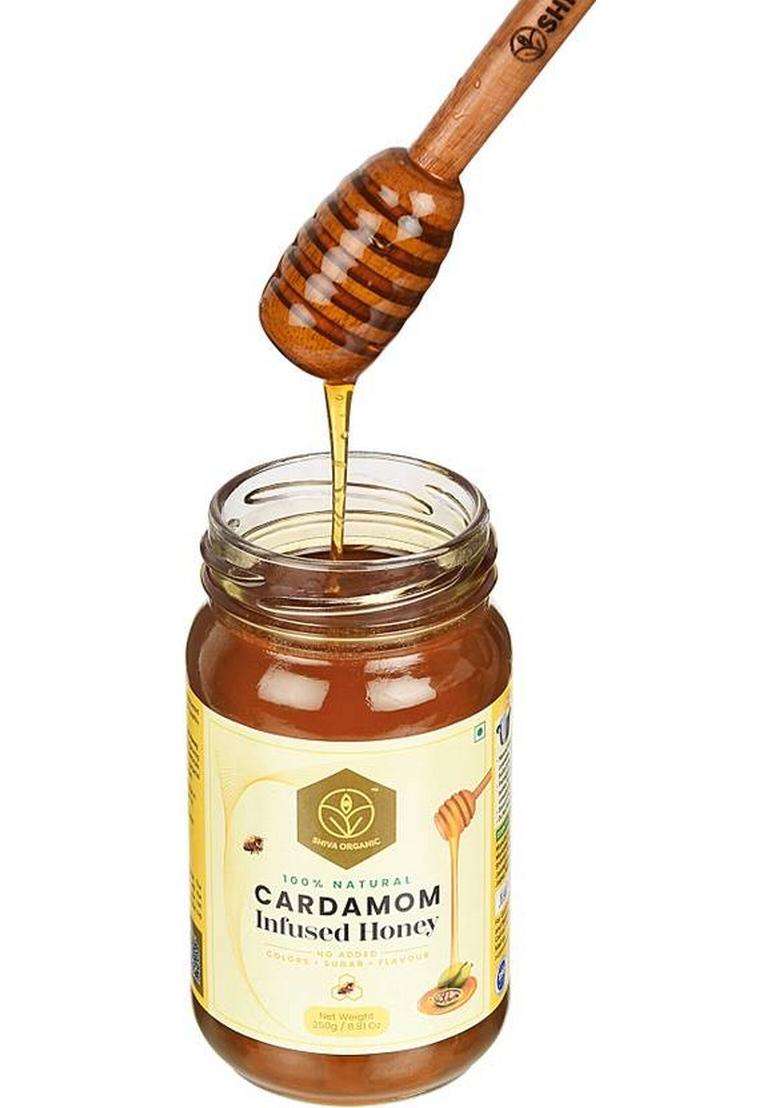 Shiva Organic Cardamom Infused Honey 100% Natural And Pure, High Medicinal Value (250 G) - Indya