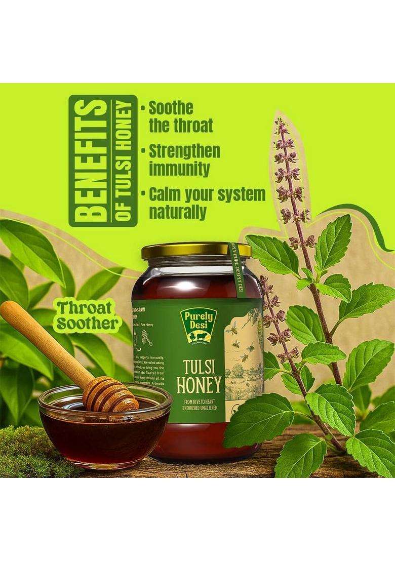 Purely Desi Tulsi Honey 750G | Raw, Unfiltered & Untouched |Natural Immunity Booster (750 G) - Indya