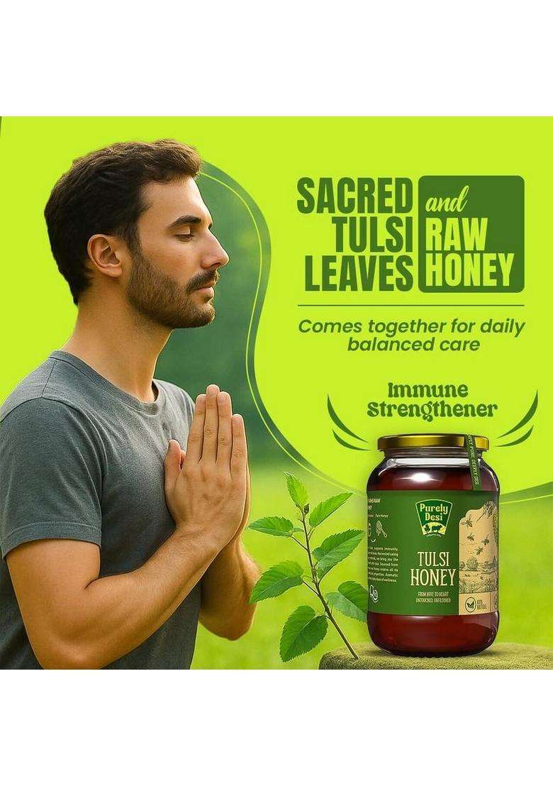 Purely Desi Tulsi Honey 750G | Raw, Unfiltered & Untouched |Natural Immunity Booster (750 G) - Indya