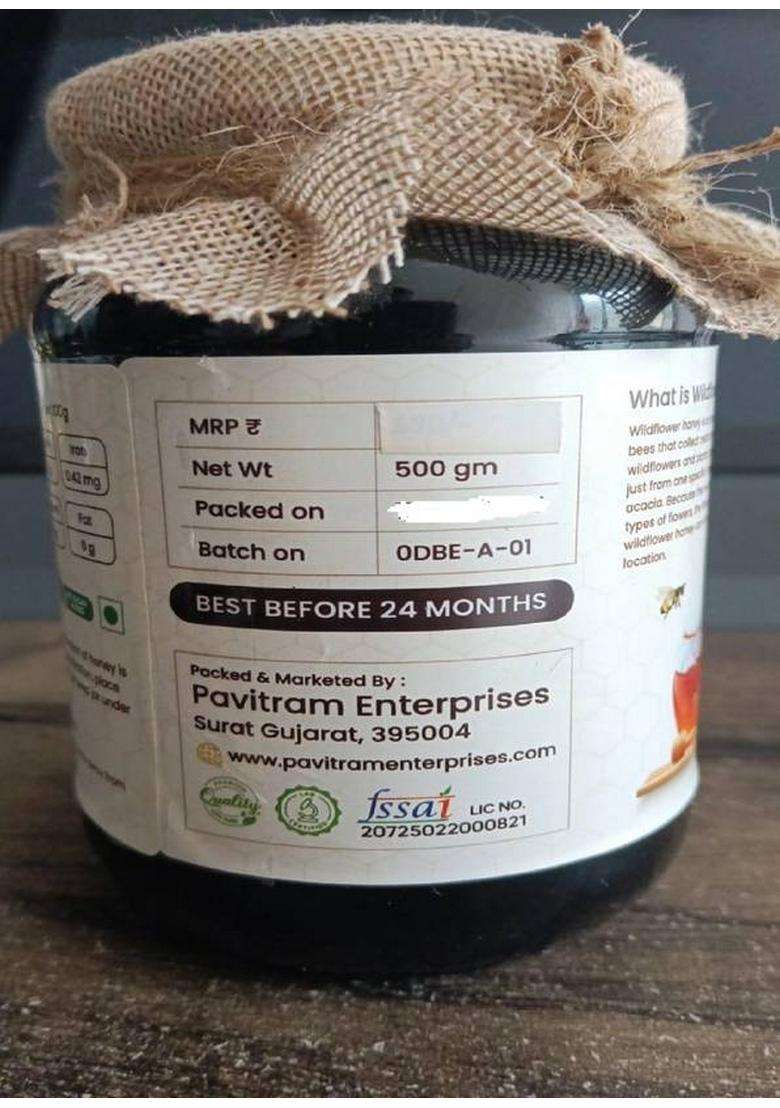 Pavitram Raw Organic Forest Honey From Kashmir | Multi Floral And (500 G) - Indya