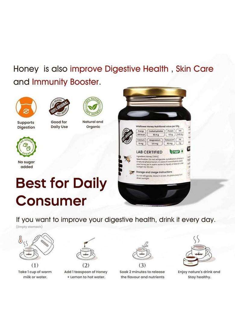 Pavitram Raw Organic Forest Honey From Kashmir | Multi Floral And (500 G) - Indya