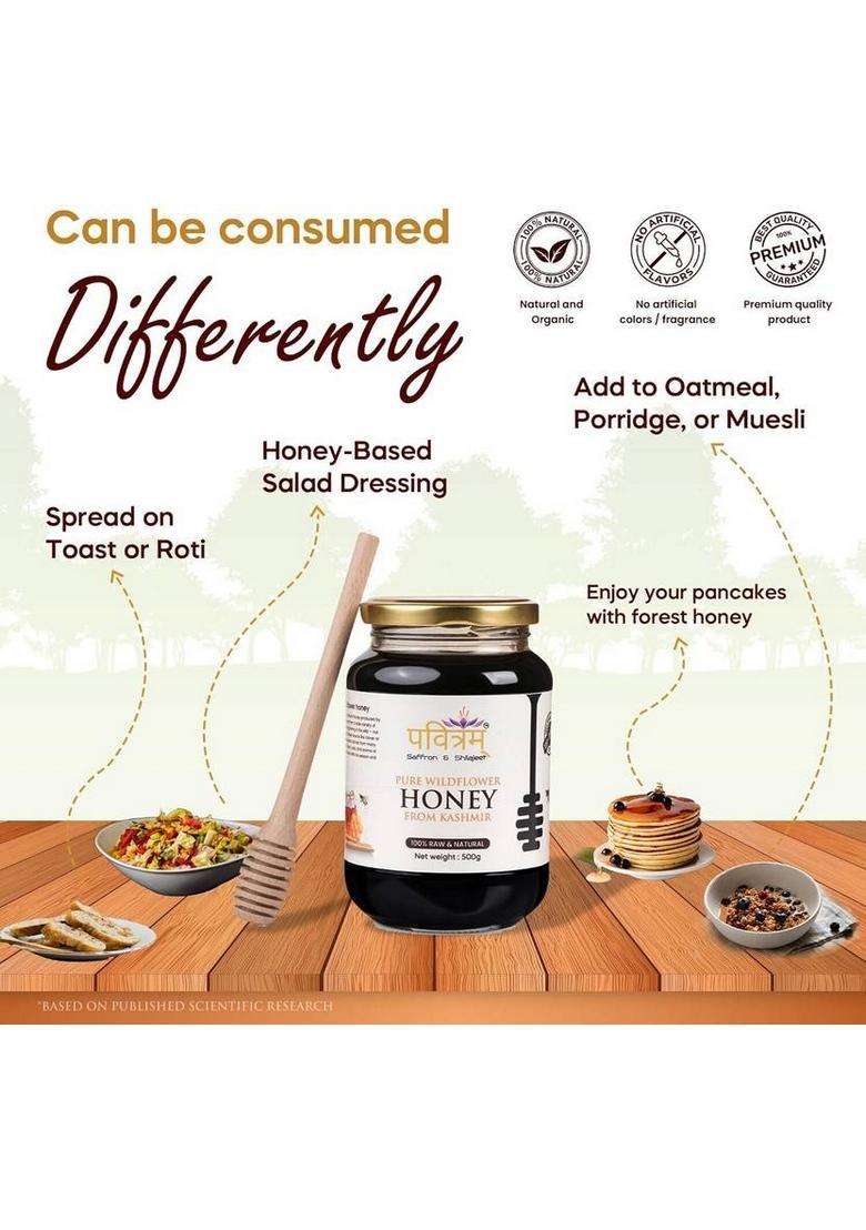 Pavitram Raw Organic Forest Honey From Kashmir | Multi Floral And (500 G) - Indya