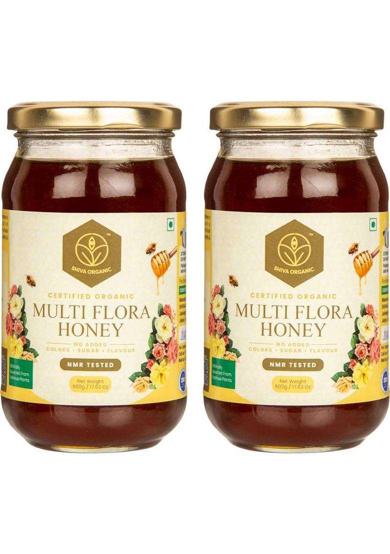 Shiva Organic Multi Flora Honey 1 Kg Nmr Tested 100%Natural Healthy & Pure Honey-Multi Flowers (2 X 0.5 Kg) - Indya