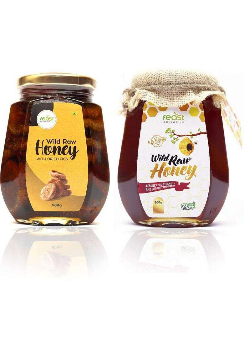Feast Organic Pure Wild Honey And Healthy Big Size Figs (Anjeer) With Raw Combo (2 X 500 G) - Indya