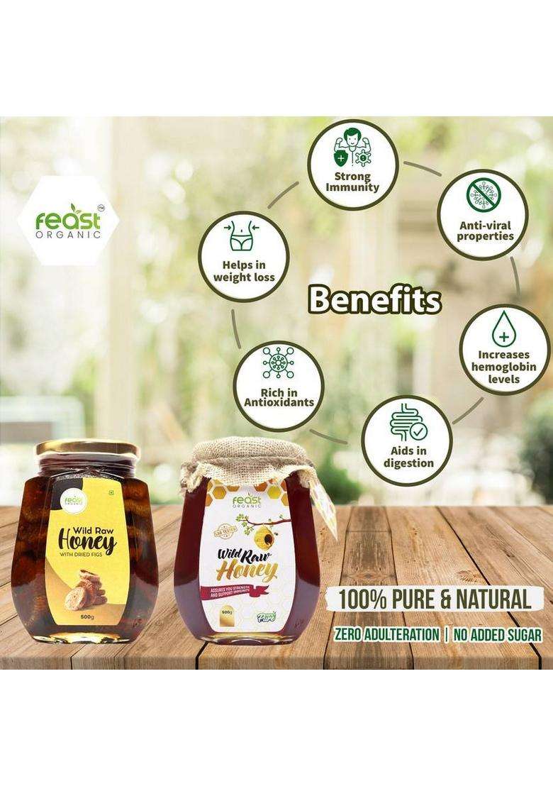 Feast Organic Pure Wild Honey And Healthy Big Size Figs (Anjeer) With Raw Combo (2 X 500 G) - Indya