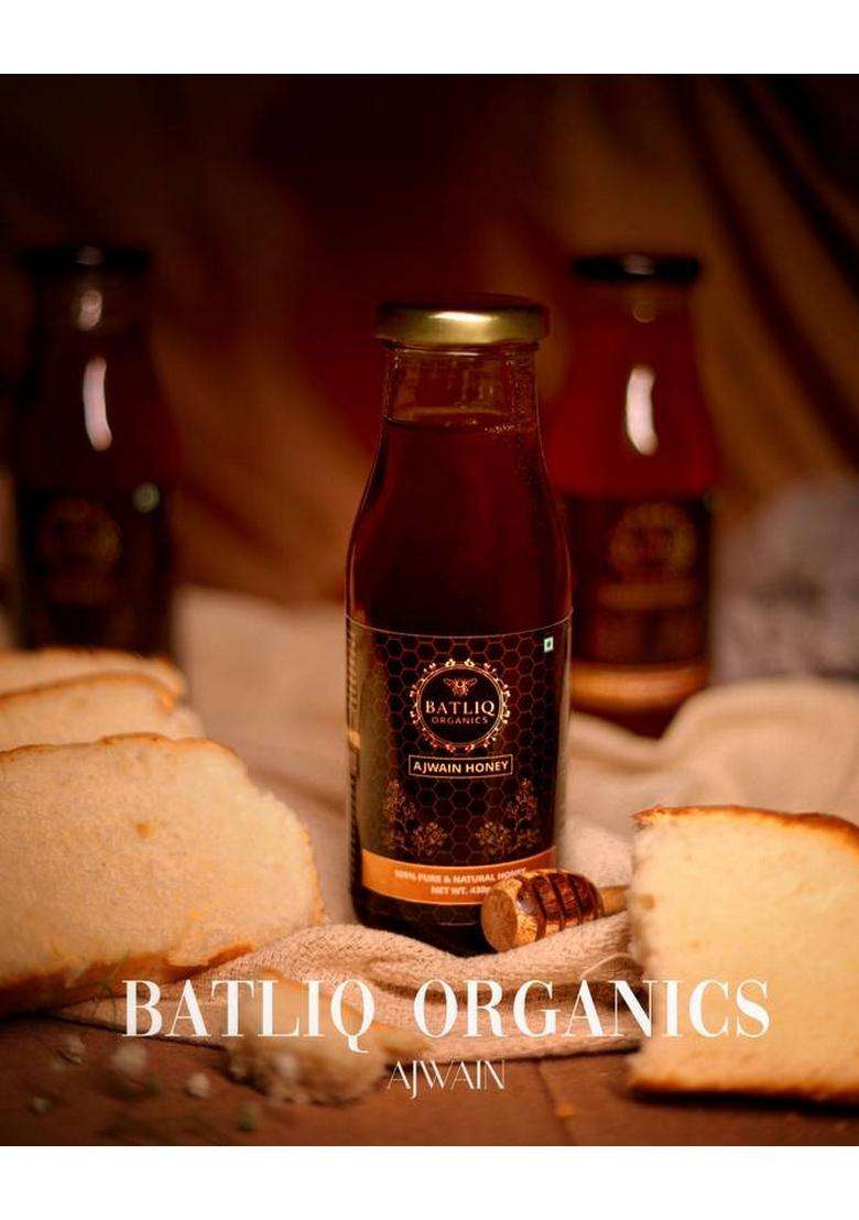 Batliq Organics Ajwain Honey 100% Pure, Raw & Natural Sweetener With Herbal Aroma (430 G) - Indya