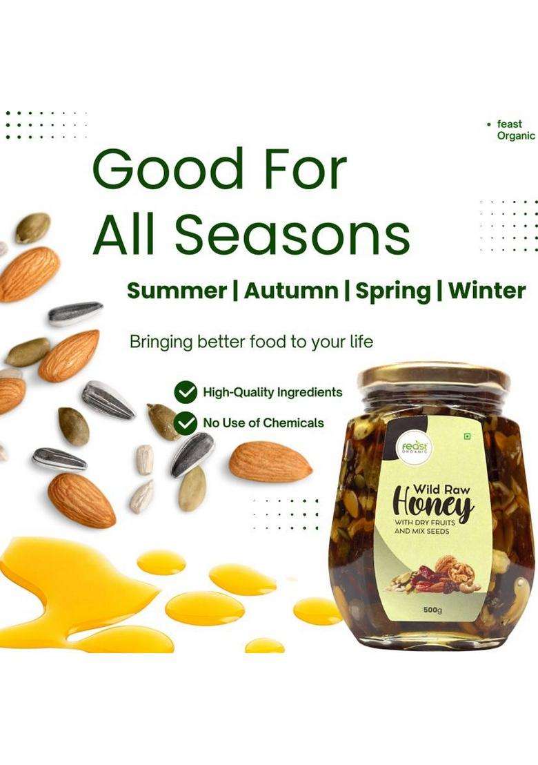 Feast Organic Wild Forest Honey With Dry Fruits & Mix Seeds | 100% Pure Natural Combo 1 Kg (2 X 500 G) - Indya