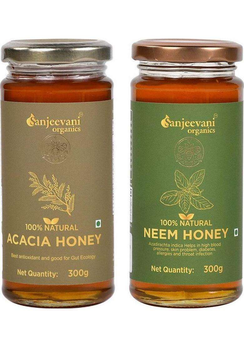 Sanjeevani Organics Acacia & Neem Honey | No Additives Natural Unpasteurized Pack Of -2 (2 X 300 G) - Indya