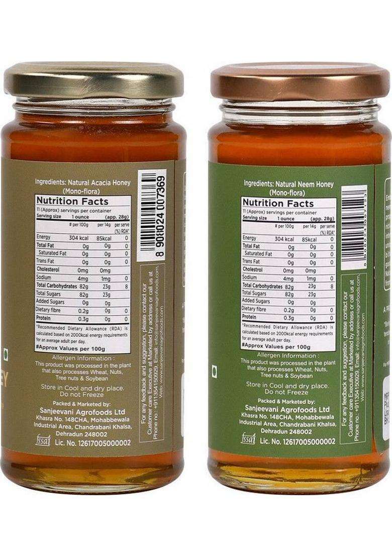 Sanjeevani Organics Acacia & Neem Honey | No Additives Natural Unpasteurized Pack Of -2 (2 X 300 G) - Indya