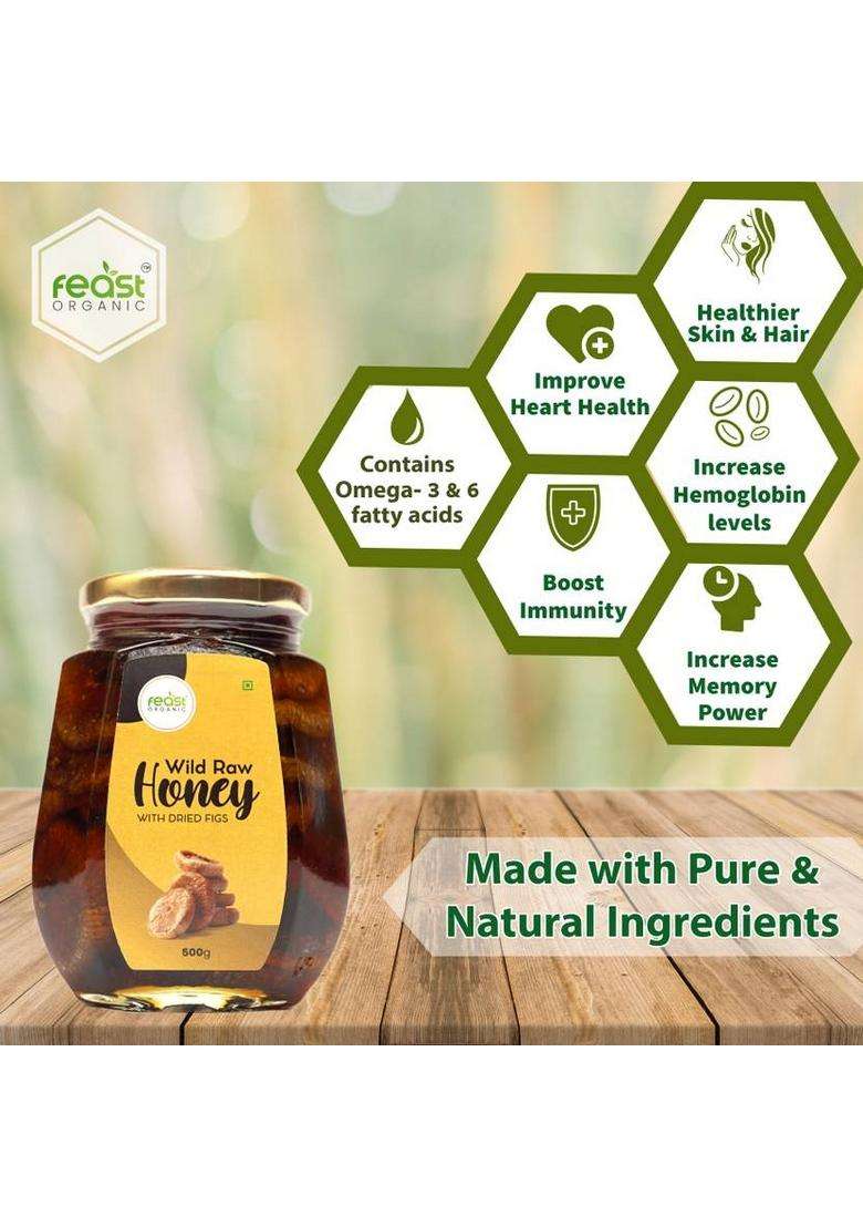 Feast Organic Pure Honey With Big Size Figs (Anjeer) Best Food Summer Season Combo 1Kg (2 X 500 G) - Indya