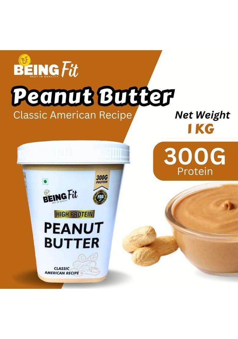 Being Fit High Protein American Peanut Butter Crunchy Cholesterol Free ,Vegan (1 Kg) - Indya