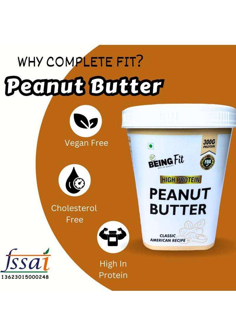 Being Fit High Protein American Peanut Butter Crunchy Cholesterol Free ,Vegan (1 Kg) - Indya