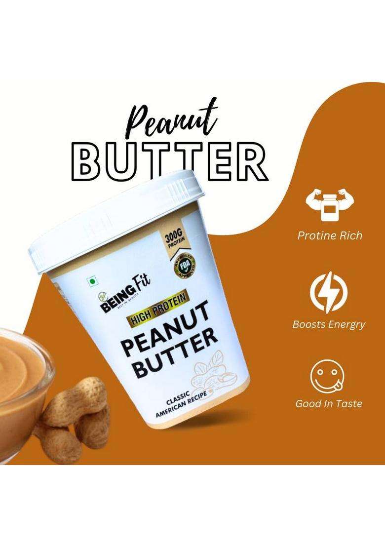 Being Fit High Protein American Peanut Butter Crunchy Cholesterol Free ,Vegan (1 Kg) - Indya