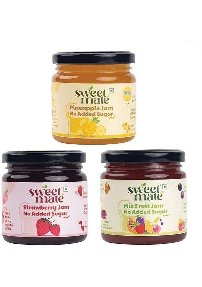 Sweetmate Sugar Free Strawberry , Mixfruits Pineapple Combo Pack Jam (660 G, Of 3) - Indya