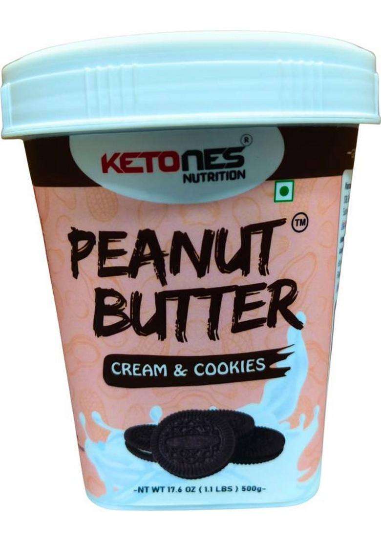 Ketones Nutrition Peanut Butter I High Protein Spread Cream & Cookies 500 Gm (500 G) - Indya