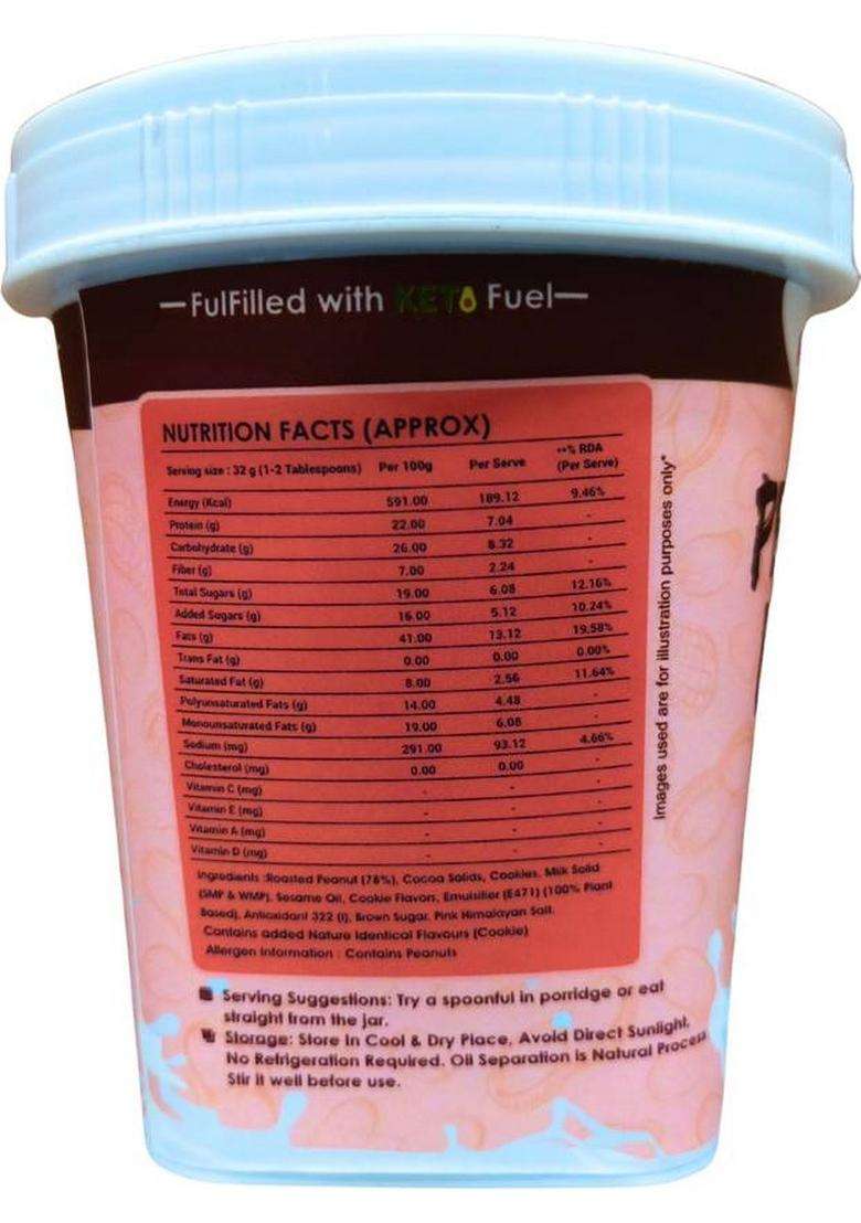 Ketones Nutrition Peanut Butter I High Protein Spread Cream & Cookies 500 Gm (500 G) - Indya