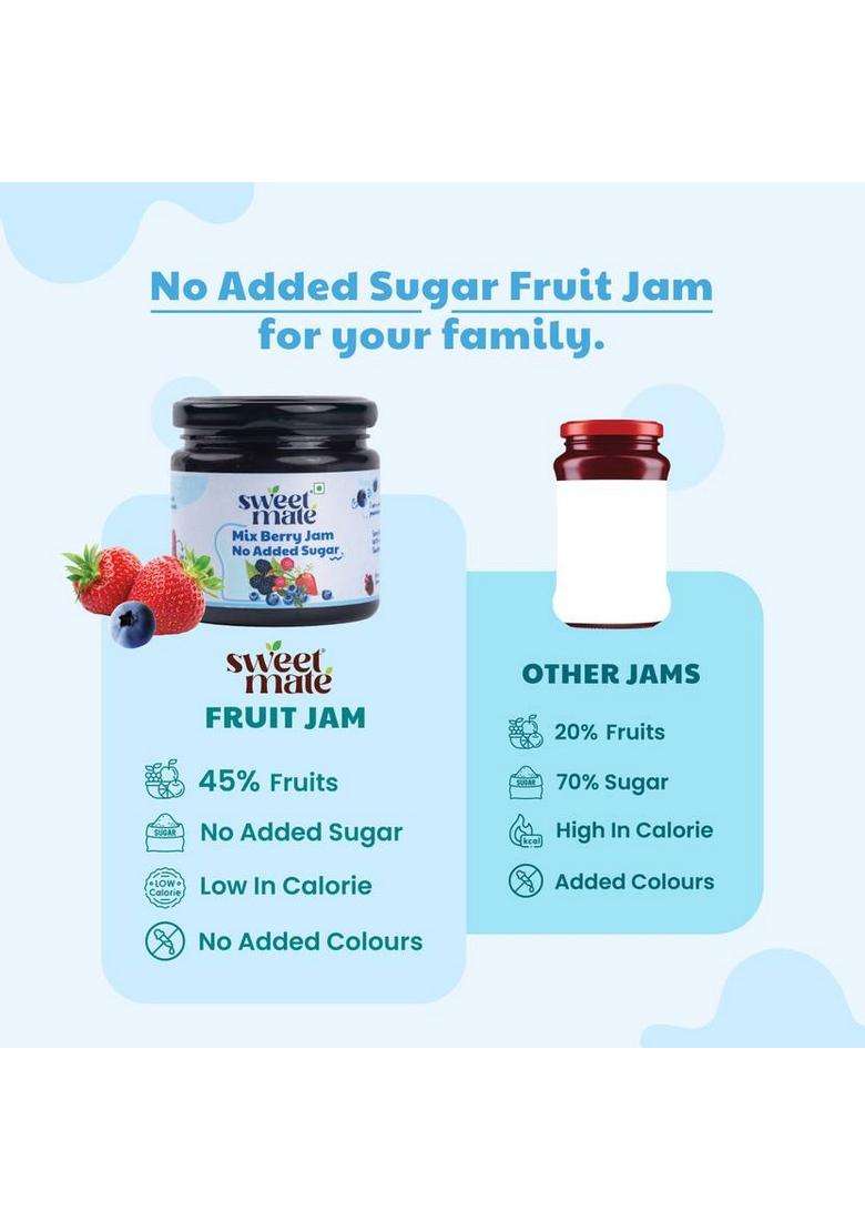 Sweetmate Sugar Free Mix Berry Jam 100% Pure And Natural | With Real Fruits Stevia - (220 G) - Indya
