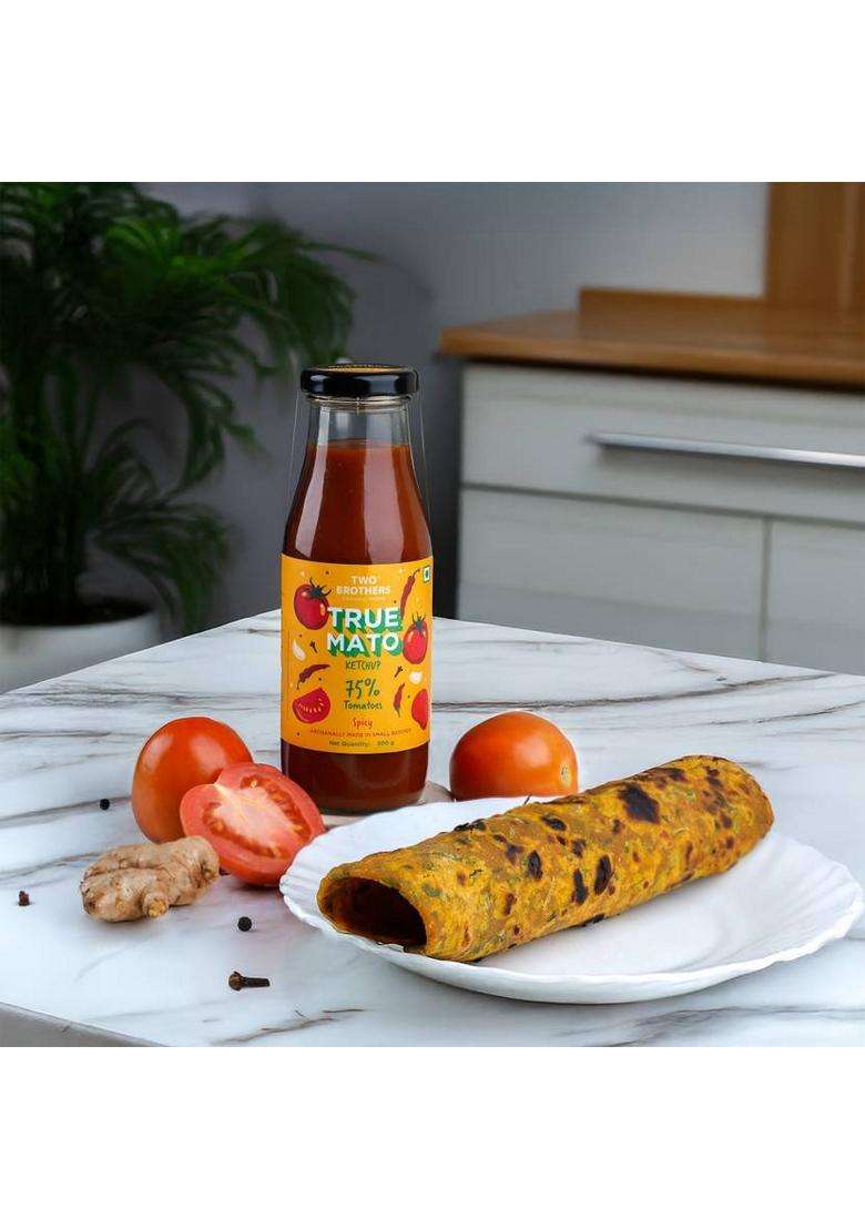 Two Brothers Organic Farms Trumato Spicy Tomato Ketchup -300G | Made With Fresh Tomatoes No Refined Sugar (300 Ml) - Indya