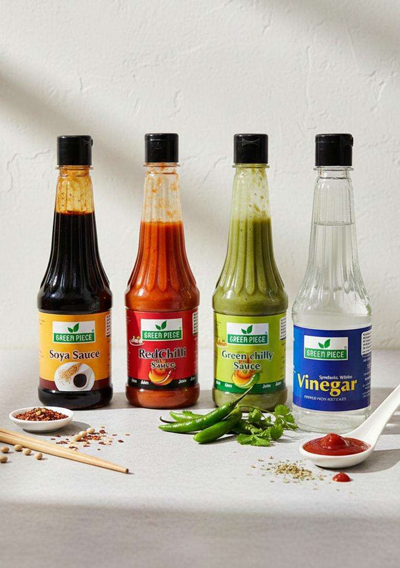 Green Piece Jain Sauce With No Onion/Garlic Soya,Green Chilli,Red Chilli,Vinegar(Pack Of 4) Sauces & Ketchup (4 X 0.25 Kg) - Indya