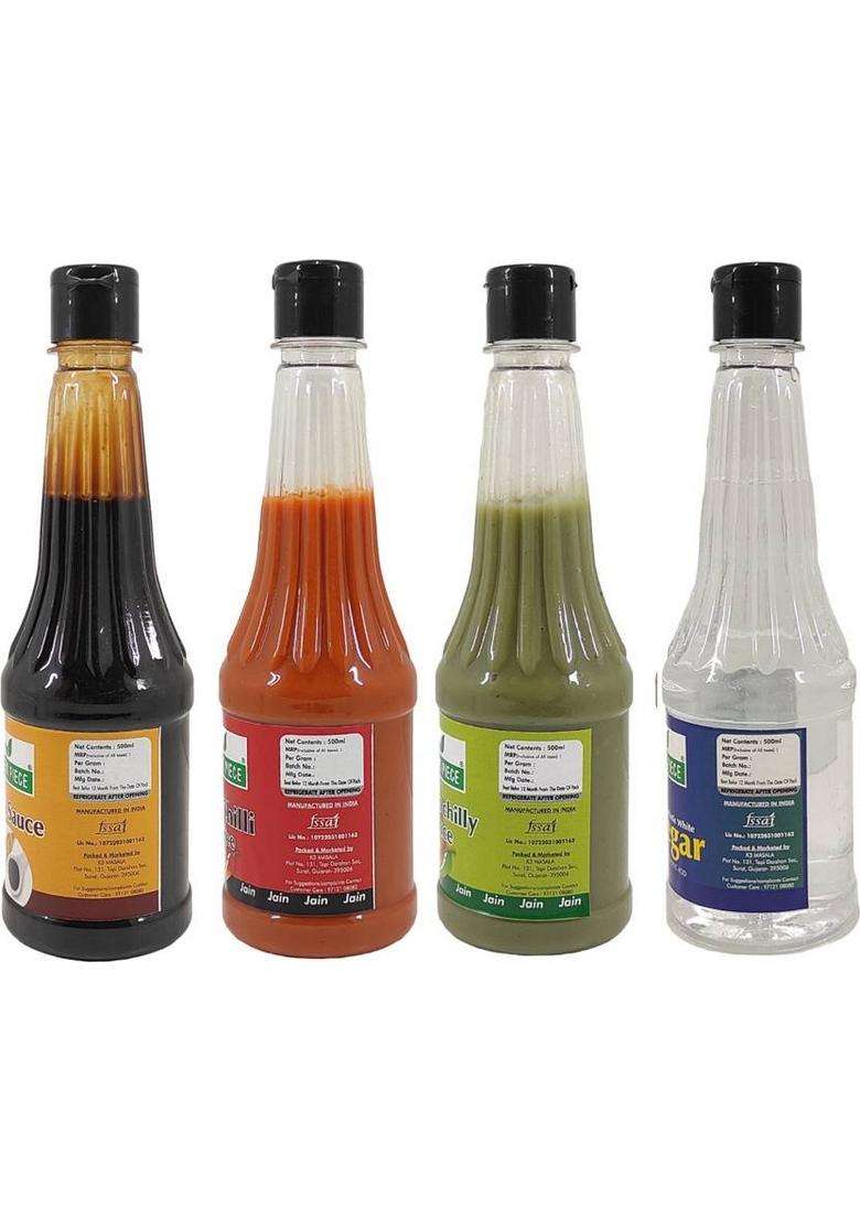 Green Piece Jain Sauce With No Onion/Garlic Soya,Green Chilli,Red Chilli,Vinegar(Pack Of 4) Sauces & Ketchup (4 X 0.25 Kg) - Indya