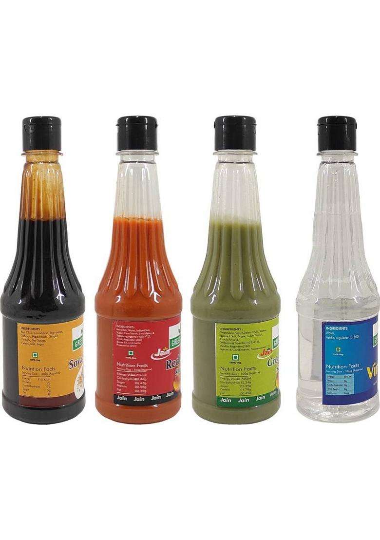 Green Piece Jain Sauce With No Onion/Garlic Soya,Green Chilli,Red Chilli,Vinegar(Pack Of 4) Sauces & Ketchup (4 X 0.25 Kg) - Indya