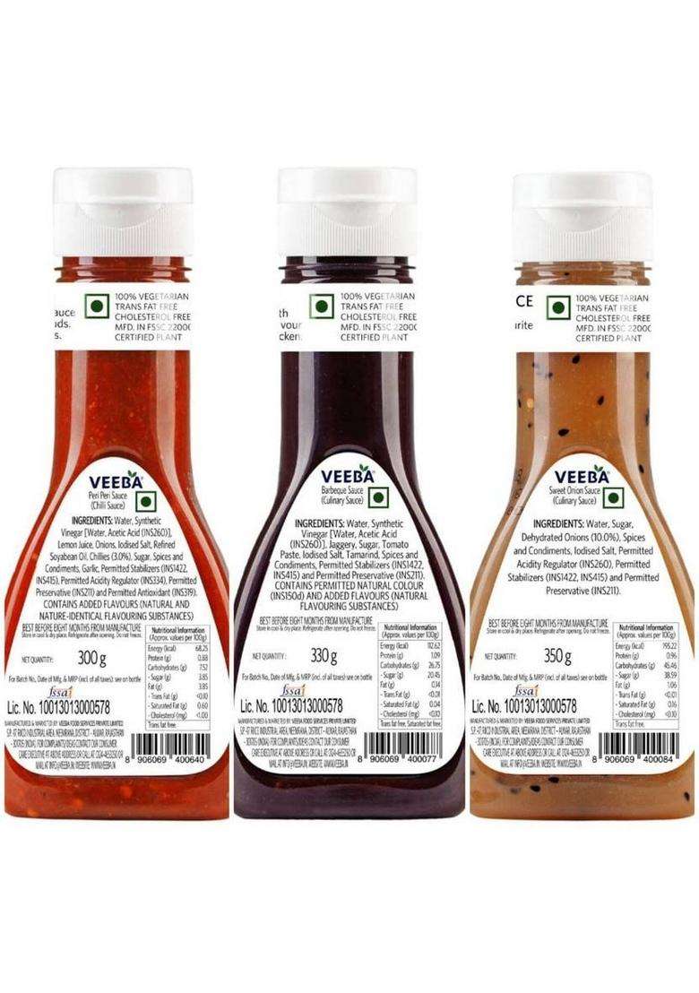 Veeba Sweet Onion Sauce +Peri Peri +Barbeque ( Pack Of 3*) Sauces (3 X 0.33 Kg) - Indya