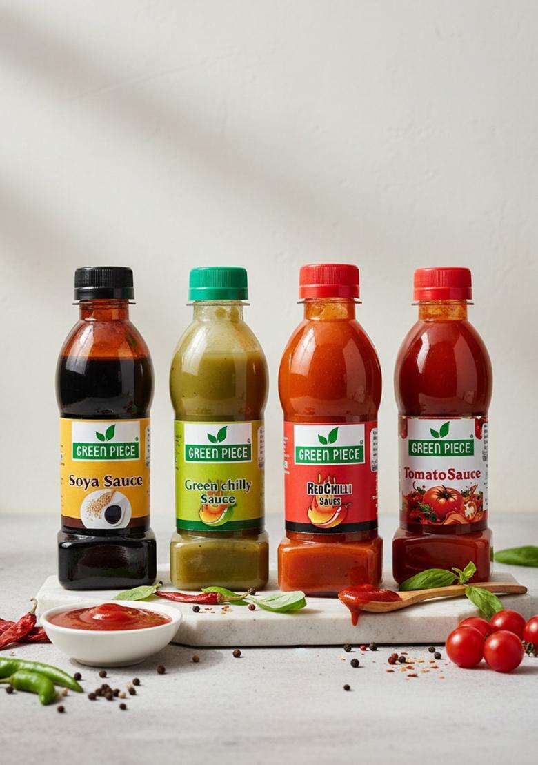 Green Piece Soya Sauce ,Green Chilli Sauce,Red Sauce,Tomato (200Gm X 4) Sauces & Ketchup (4 200 G) - Indya