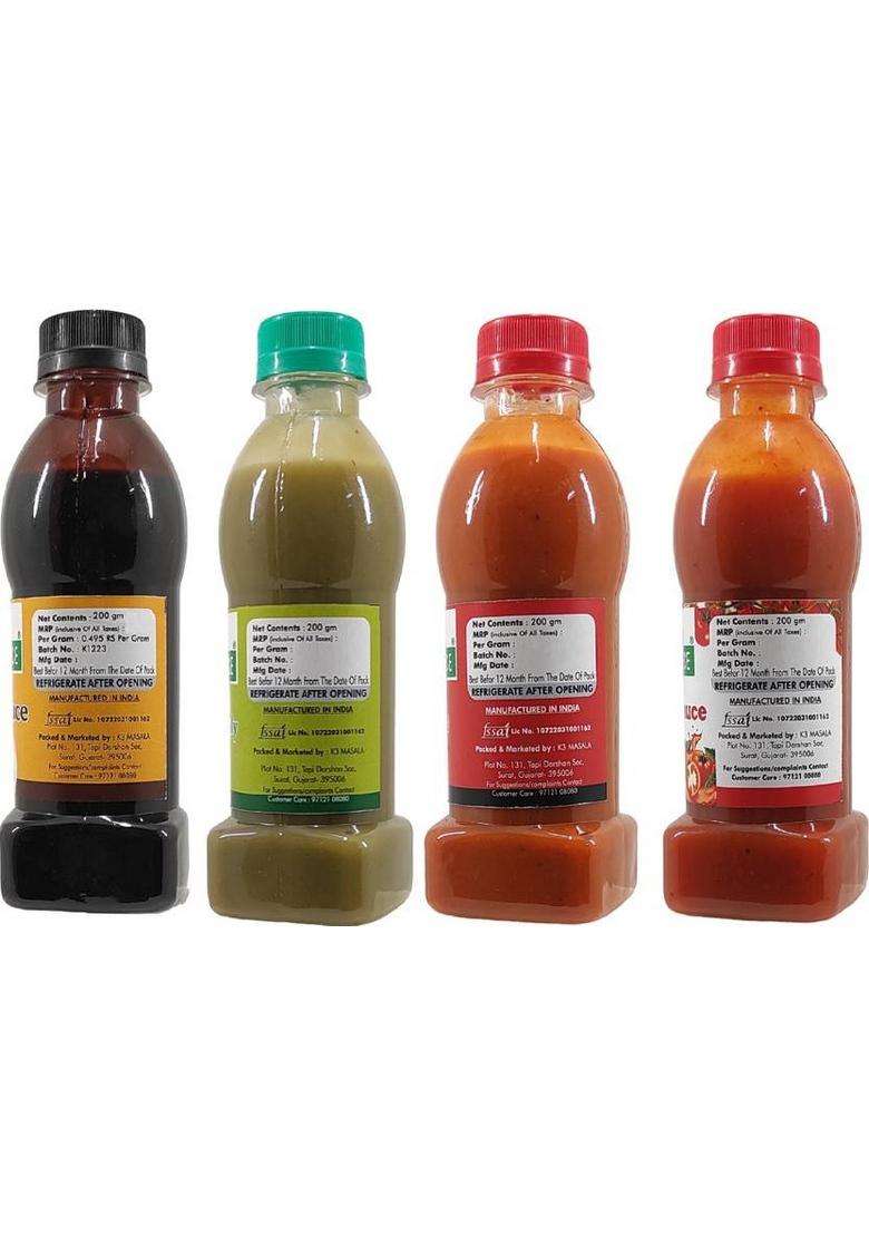 Green Piece Soya Sauce ,Green Chilli Sauce,Red Sauce,Tomato (200Gm X 4) Sauces & Ketchup (4 200 G) - Indya
