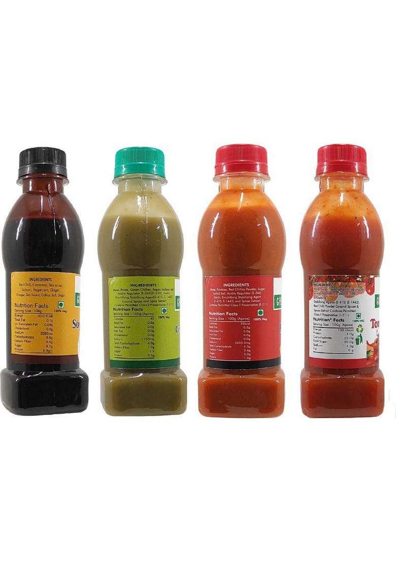 Green Piece Soya Sauce ,Green Chilli Sauce,Red Sauce,Tomato (200Gm X 4) Sauces & Ketchup (4 200 G) - Indya