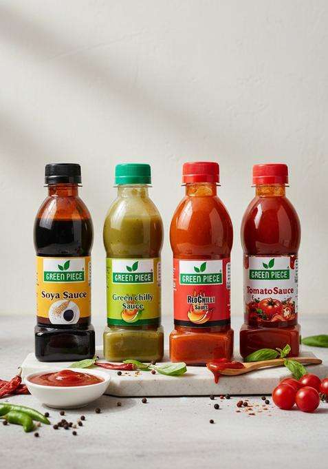 Green Piece Soya Sauce ,Green Chilli Sauce,Red Sauce,Tomato (200Gm X 4) Sauces & Ketchup (4 200 G)