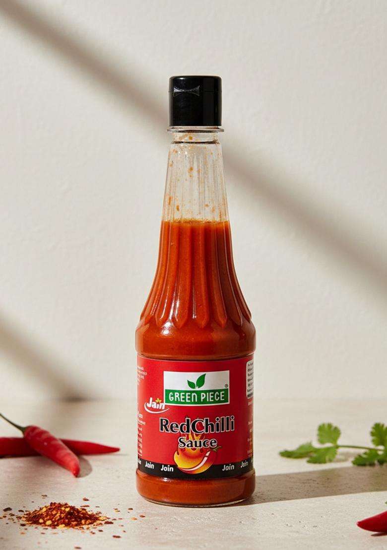 Green Piece Jain Sauce With No Onion/Garlic Red Chilli Sauce/Catchup . (500 Ml) - Indya
