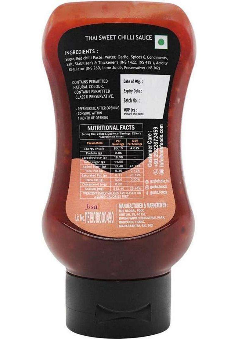 Gusto Foods Vegan Thai Sweet Chilli Sauce | Original Chilly Ready To Eat Garlic Dip (350 G) - Indya
