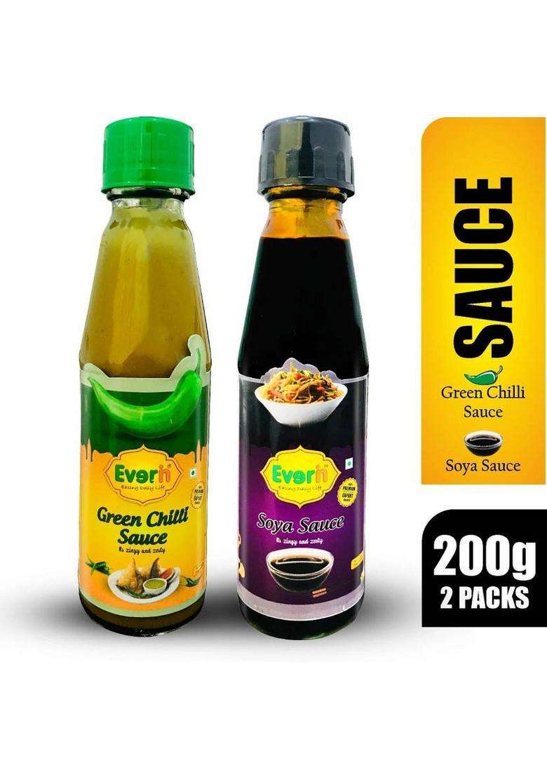 Everin Zingy And Green Chilli Sauce Soya Sauces (2 X 200 G) - Indya
