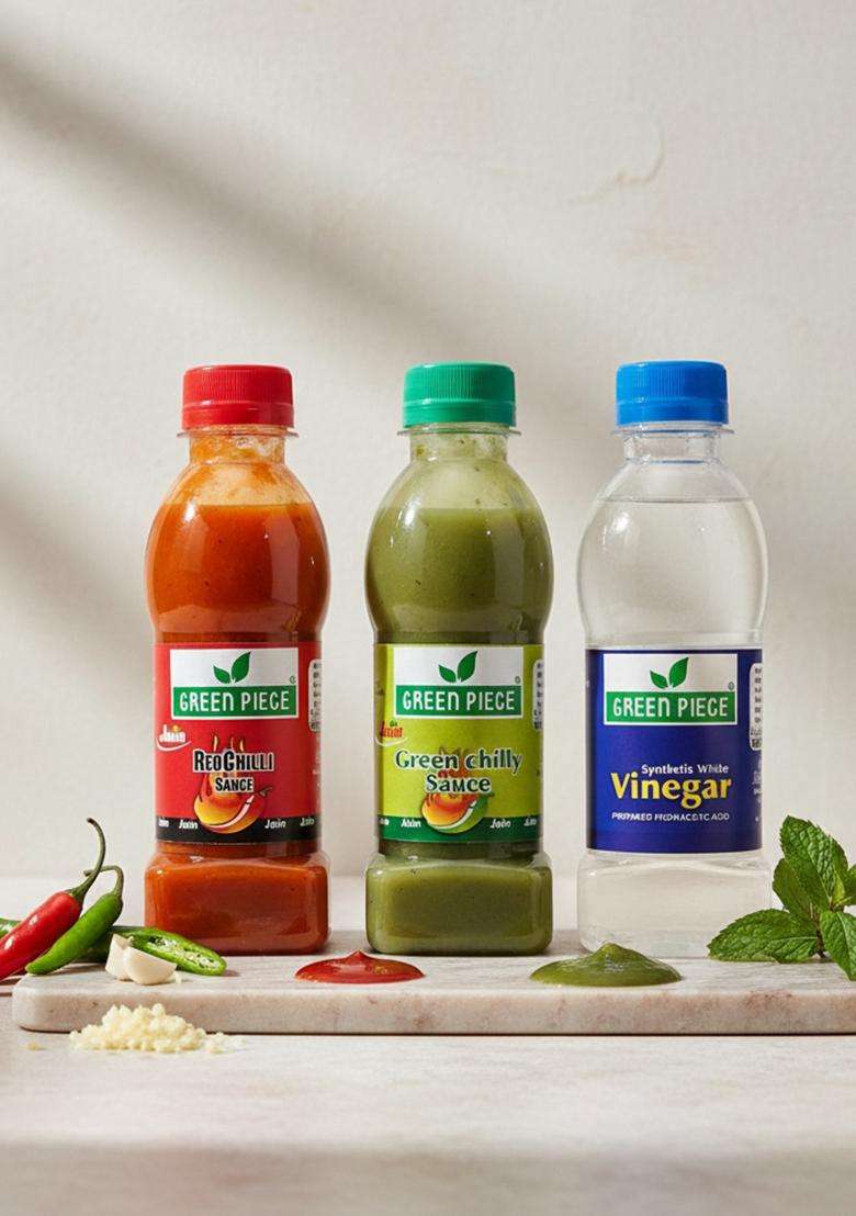 Green Piece Jain Sauce Without Onion/Garlic,Green Chilli ,Red Chilliand Vinegar (200Gm X3) Sauces & Ketchup (3 X 200 G) - Indya