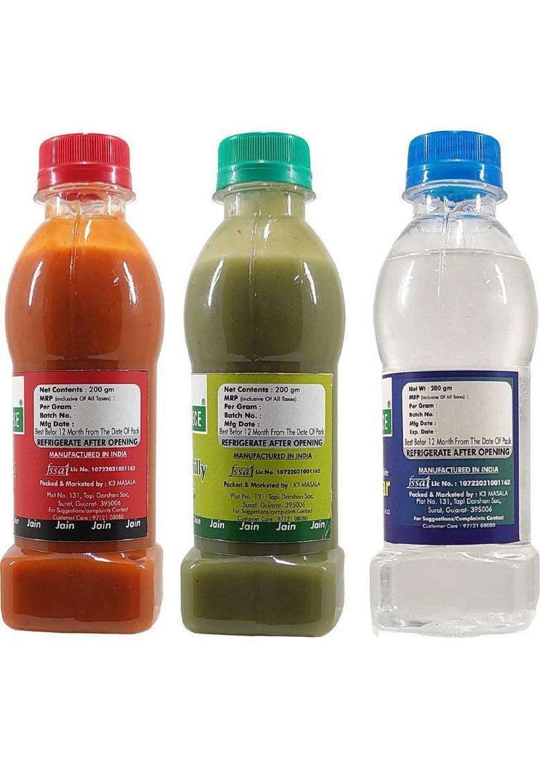 Green Piece Jain Sauce Without Onion/Garlic,Green Chilli ,Red Chilliand Vinegar (200Gm X3) Sauces & Ketchup (3 X 200 G) - Indya