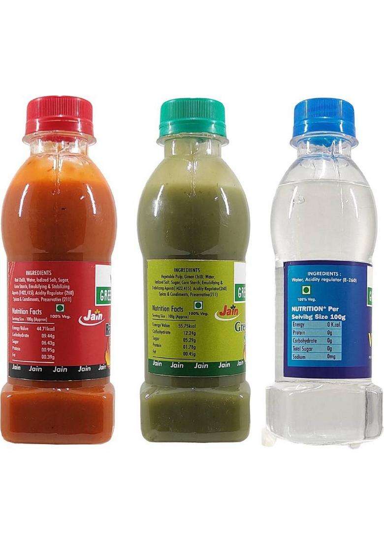 Green Piece Jain Sauce Without Onion/Garlic,Green Chilli ,Red Chilliand Vinegar (200Gm X3) Sauces & Ketchup (3 X 200 G) - Indya