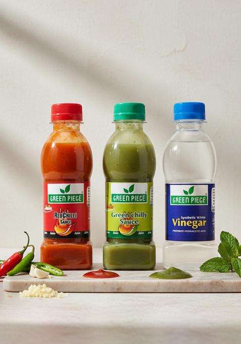 Green Piece Jain Sauce Without Onion/Garlic,Green Chilli ,Red Chilliand Vinegar (200Gm X3) Sauces & Ketchup (3 X 200 G)