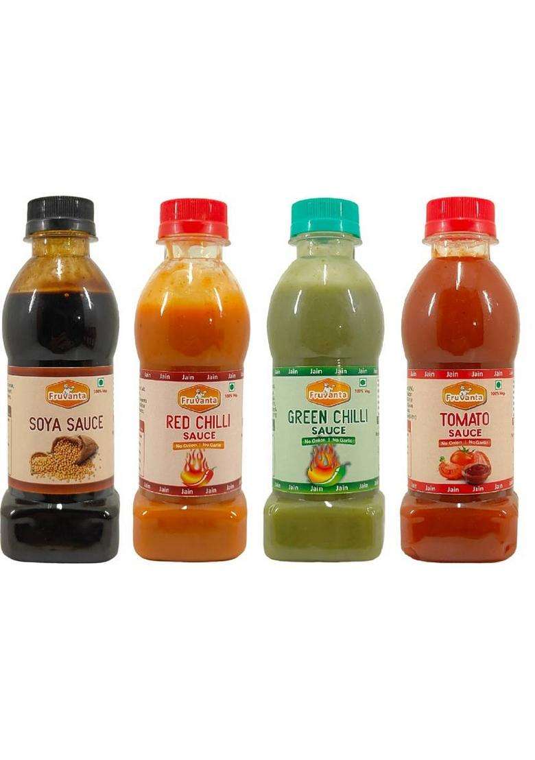 Fruvanta Jain Combo Without Onion/Garlic Soya,Green Chilli,Red Chilli,Tomato(200G X 4) Sauces & Ketchup (4 200 G) - Indya