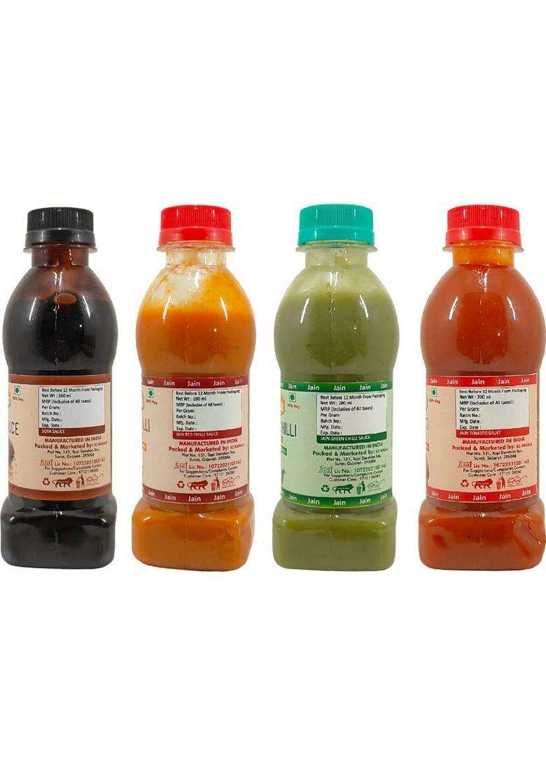 Fruvanta Jain Combo Without Onion/Garlic Soya,Green Chilli,Red Chilli,Tomato(200G X 4) Sauces & Ketchup (4 200 G) - Indya