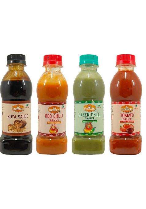 Fruvanta Jain Combo Without Onion/Garlic Soya,Green Chilli,Red Chilli,Tomato(200G X 4) Sauces & Ketchup (4 200 G)