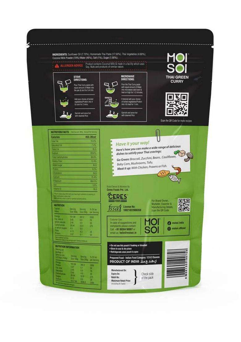 Moi Soi Thai Green Curry With Coconut Milk|Just Add Proteins Or Veggies 300Gms Sauce (300 G) - Indya
