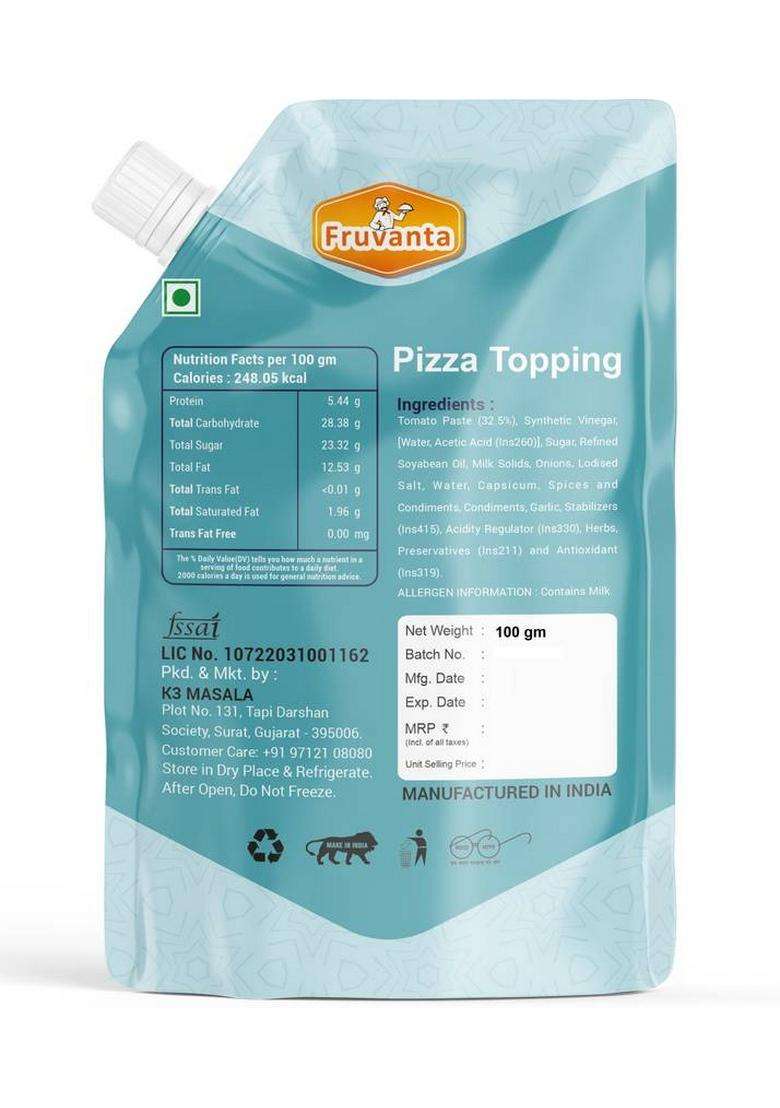Fruvanta Pizza Topping. (100Gm) (Pack Of 1) Sauce & Dip (100 G) - Indya