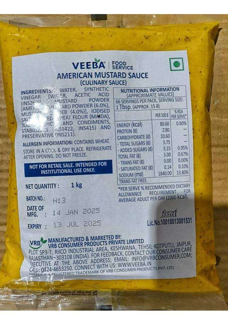 Veeba American Mustard Sauce (1 Kg) - Indya