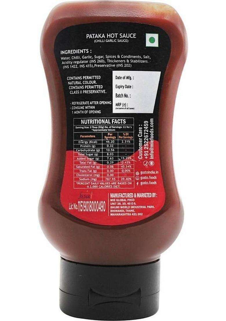 Gusto Foods Vegan Hot Pataka Sauce | Spicy Chilli Garlic Indian Dip (340 G) - Indya