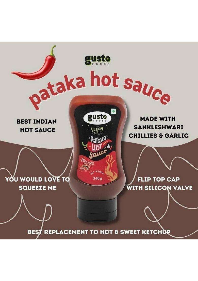 Gusto Foods Vegan Hot Pataka Sauce | Spicy Chilli Garlic Indian Dip (340 G) - Indya