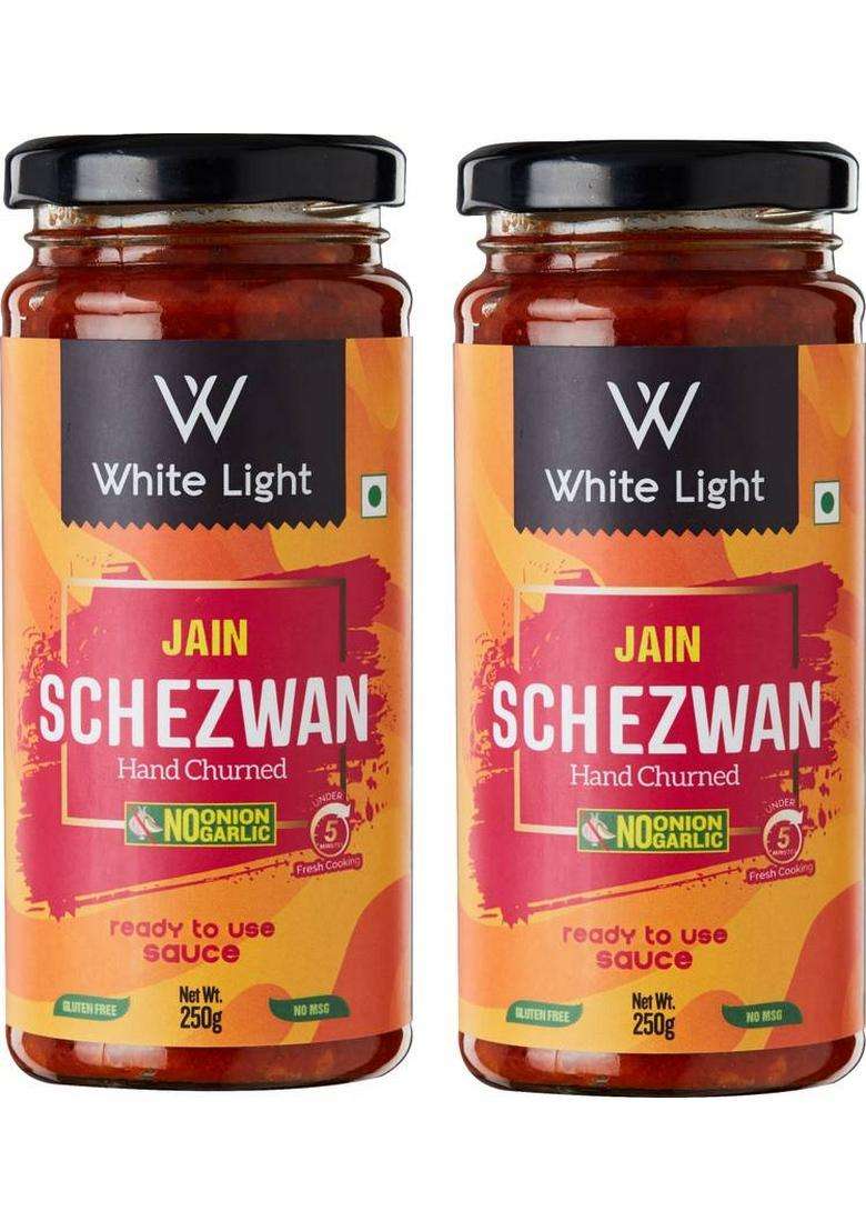 White Light Food Hand Churned Jain Schezwan (No Onion No Garlic) Sauces (2 X 250 G) - Indya
