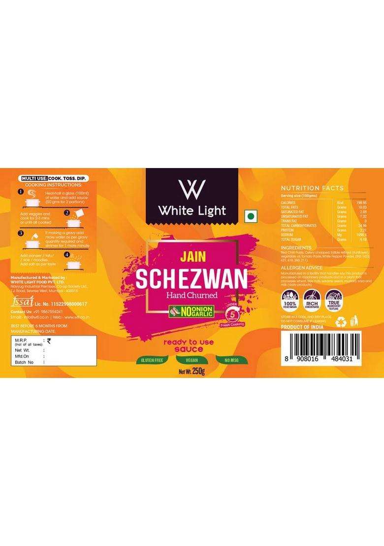 White Light Food Hand Churned Jain Schezwan (No Onion No Garlic) Sauces (2 X 250 G) - Indya
