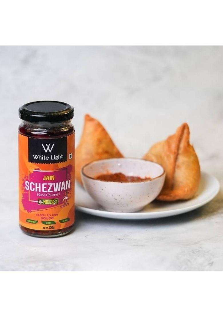 White Light Food Hand Churned Jain Schezwan (No Onion No Garlic) Sauces (2 X 250 G) - Indya