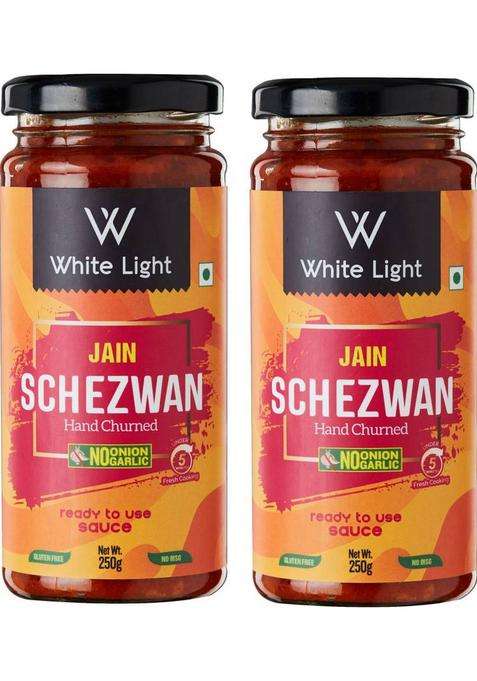 White Light Food Hand Churned Jain Schezwan (No Onion No Garlic) Sauces (2 X 250 G)