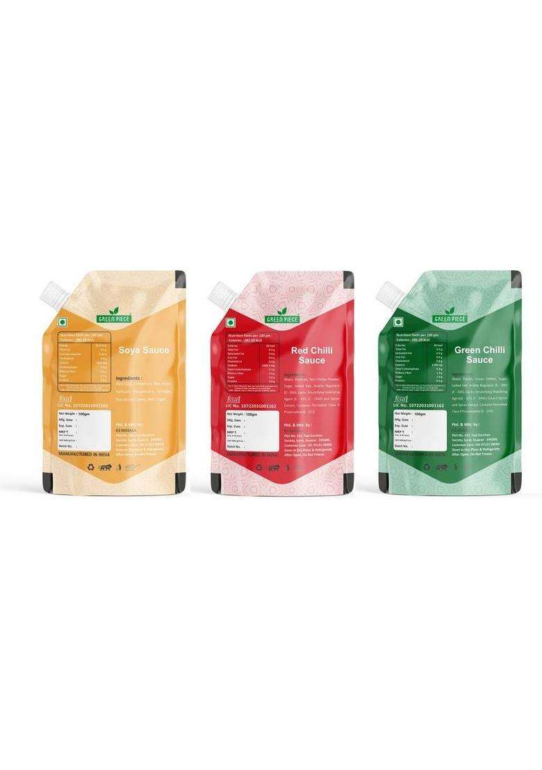Green Piece Soya,Green Chilli ,Red Chilli(Pack Of 3) Sauces & Ketchup (3 X 100 G) - Indya